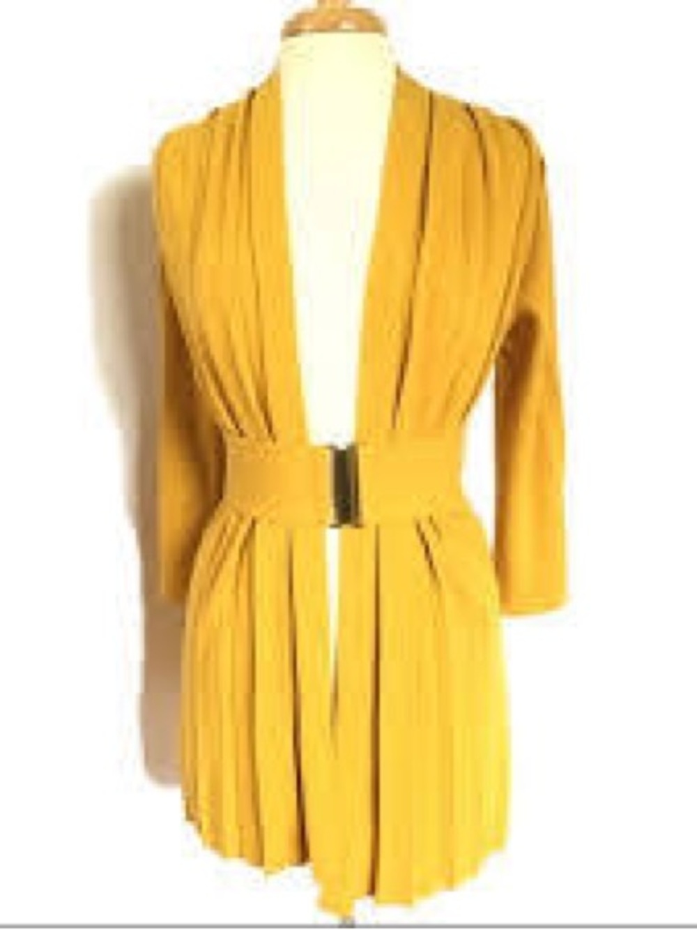 Moth Mustard Pleated Belted Open Cardigan from Anthropologie